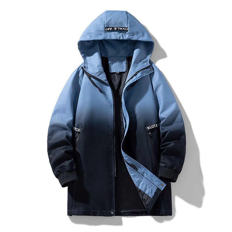 Ανδρικό μπουφάν με κουκούλα, αντιανεμικό, με σταθερό γιακά, φερμουάρ και τσέπες τύπου patch