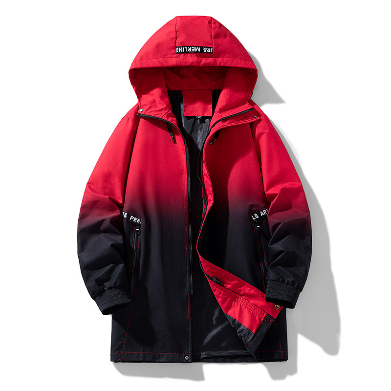 Ανδρικό μπουφάν με κουκούλα, αντιανεμικό, με σταθερό γιακά, φερμουάρ και τσέπες τύπου patch