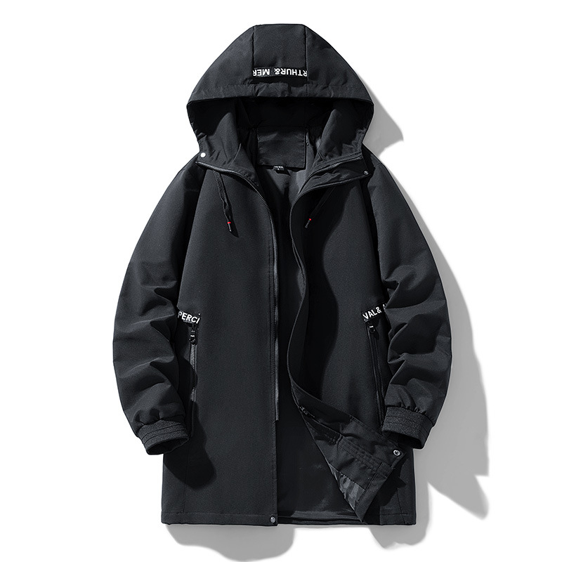 Ανδρικό μπουφάν με κουκούλα, αντιανεμικό, με σταθερό γιακά, φερμουάρ και τσέπες τύπου patch