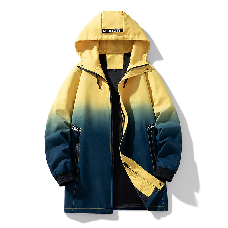 Ανδρικό μπουφάν με κουκούλα, αντιανεμικό, με σταθερό γιακά, φερμουάρ και τσέπες τύπου patch