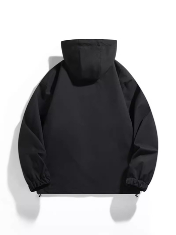 Ανδρικό μπουφάν με κουκούλα και φερμουάρ, εξωτερικό ύφασμα 100% πολυεστέριο, επένδυση 100% πολυεστέριο, χαλαρή γραμμή
