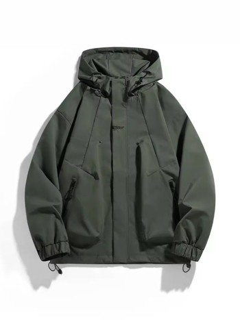 Ανδρικό μπουφάν με κουκούλα και φερμουάρ, εξωτερικό ύφασμα 100% πολυεστέριο, επένδυση 100% πολυεστέριο, χαλαρή γραμμή