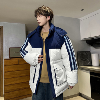 Μπουφάν από βαμβάκι με επένδυση, φαρδιά γραμμή, αποσπώμενη κουκούλα, ριγέ σχέδιο, τσέπες τύπου patch