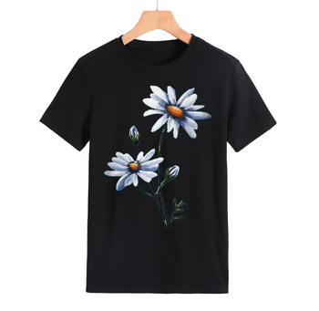 Γυναικείο T-shirt με εκτύπωση, λαιμόκοψη crewneck, κοντό μανίκι, φαρδιά γραμμή, πολυεστέρας