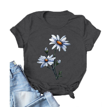 Γυναικείο T-shirt με εκτύπωση, λαιμόκοψη crewneck, κοντό μανίκι, φαρδιά γραμμή, πολυεστέρας