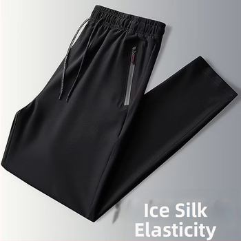 Ανδρικά χαλαρά παντελόνια από ice-silk, κοντό μήκος, μεσαία μέση, διακοσμητικό φερμουάρ