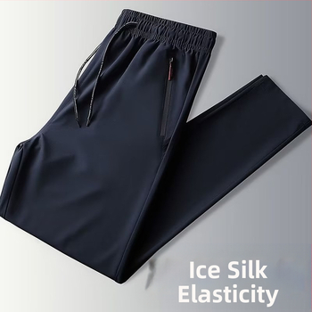Ανδρικά χαλαρά παντελόνια από ice-silk, κοντό μήκος, μεσαία μέση, διακοσμητικό φερμουάρ