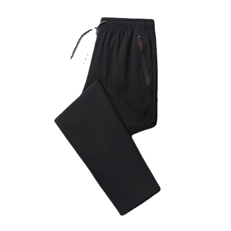 Pantaloni casual pentru bărbați din ice-silk, croi lejer, lungime cropped, talie medie, fermoar decorativ