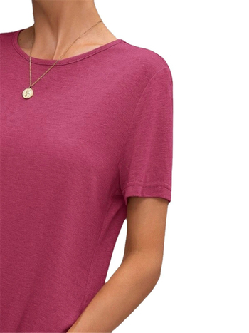 Γυναικεία μίντι φόρεμα, άνετη γραμμή, στρογγυλός λαιμός, κοντά μανίκια, μονόχρωμο πολυεστερικό ύφασμα