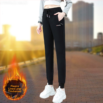 Памучно-полиестерови спортни панталони с подплата от флийс, висока талия, дължина 9/10, тесен силует, дамски ежедневни джогъри