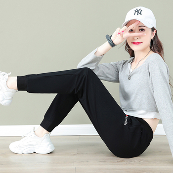 Памучно-полиестерови спортни панталони с подплата от флийс, висока талия, дължина 9/10, тесен силует, дамски ежедневни джогъри