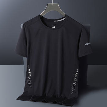 Αντρικό κοντομάνικο T-shirt για το καλοκαίρι — Ice Silk με γρήγορο στέγνωμα, διαπνεόμενο ύφασμα, ελεύθερη γραμμή, λαιμός τύπου crewneck