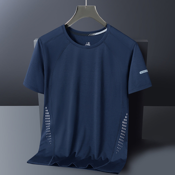 Αντρικό κοντομάνικο T-shirt για το καλοκαίρι — Ice Silk με γρήγορο στέγνωμα, διαπνεόμενο ύφασμα, ελεύθερη γραμμή, λαιμός τύπου crewneck