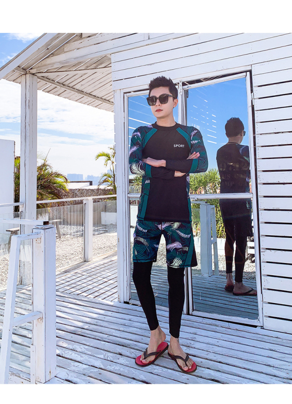 Комплект за плуване за двойки – дамски дълъг ръкав и дълги панталони, мъжки разделен бански костюм, 4 части, бързосъхнещ, защита от слънцето, полиестер/спандекс