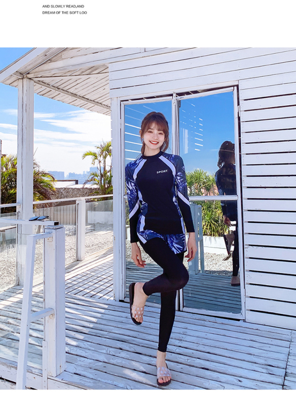 Комплект за плуване за двойки – дамски дълъг ръкав и дълги панталони, мъжки разделен бански костюм, 4 части, бързосъхнещ, защита от слънцето, полиестер/спандекс