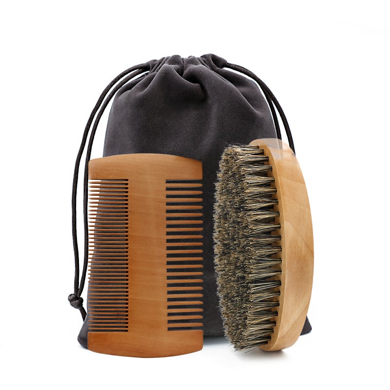Комплект гребен за брада и четка за брада от лотосово дърво за мъже