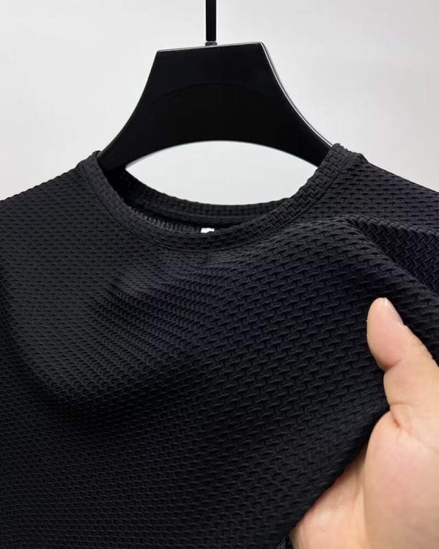 Férfi koreai stílusú felső, laza szabás, kerek nyakú, rövid ujjú, poliészter-pamut keverék (81–90%)