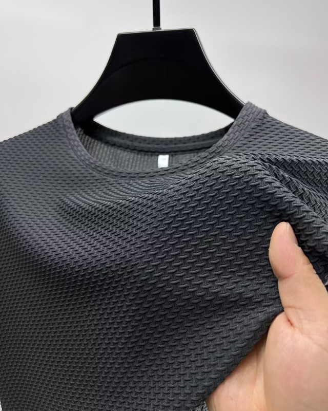 Férfi koreai stílusú felső, laza szabás, kerek nyakú, rövid ujjú, poliészter-pamut keverék (81–90%)