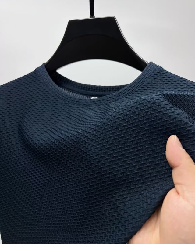 Férfi koreai stílusú felső, laza szabás, kerek nyakú, rövid ujjú, poliészter-pamut keverék (81–90%)