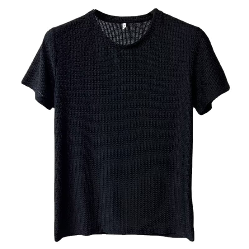 Férfi koreai stílusú felső, laza szabás, kerek nyakú, rövid ujjú, poliészter-pamut keverék (81–90%)