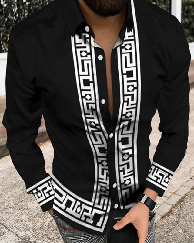 Ilgomis rankovėmis marškiniai dryžių raštu, poliesterio pluoštas, drėgmės surinkimas, laisvas kirpimas, apykaklė su lapeliu