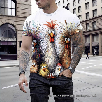 T-shirt με 3D εκτύπωση φιγούρας τίγρης από plush υλικό, στρογγυλή λαιμόκοψη, κοντές μανίκες, φαρδιά γραμμή, πολυεστέρας, καλοκαίρι