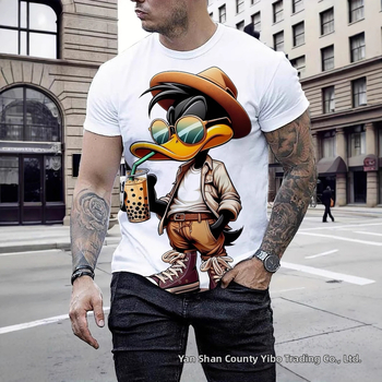 T-shirt με 3D εκτύπωση φιγούρας τίγρης από plush υλικό, στρογγυλή λαιμόκοψη, κοντές μανίκες, φαρδιά γραμμή, πολυεστέρας, καλοκαίρι