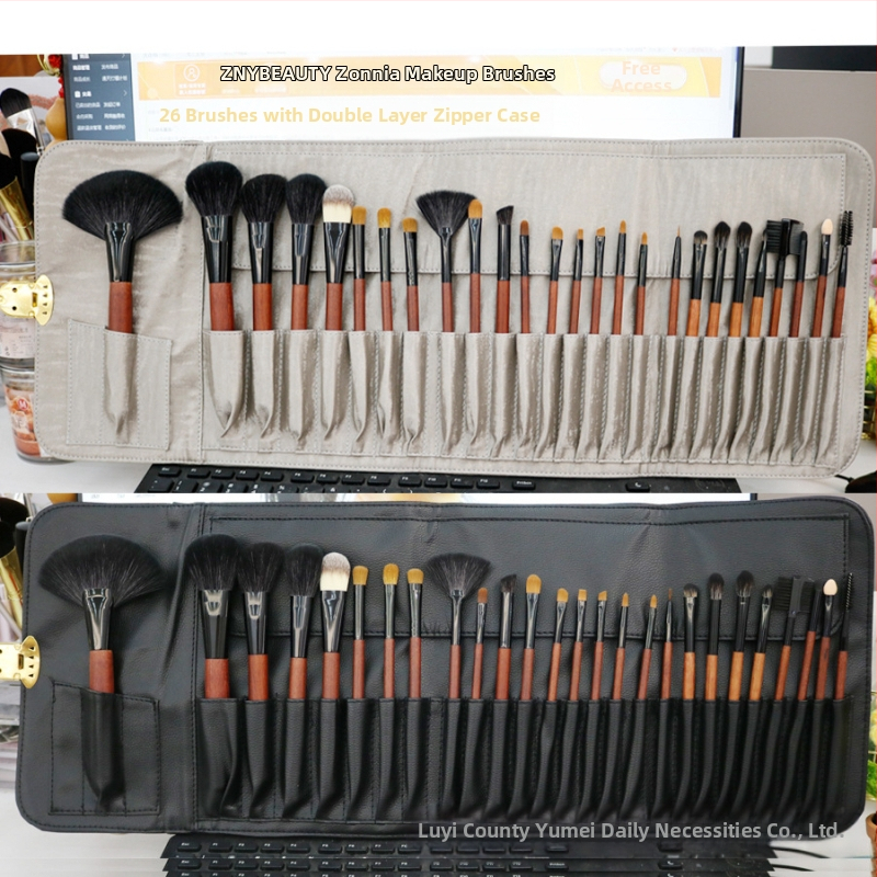 Σετ 26 πινέλων μακιγιάζ από τρίχες ζώων με ξύλινα χερούλια, μακριές λαβές, περιλαμβάνονται πινέλα σκιάς ματιών