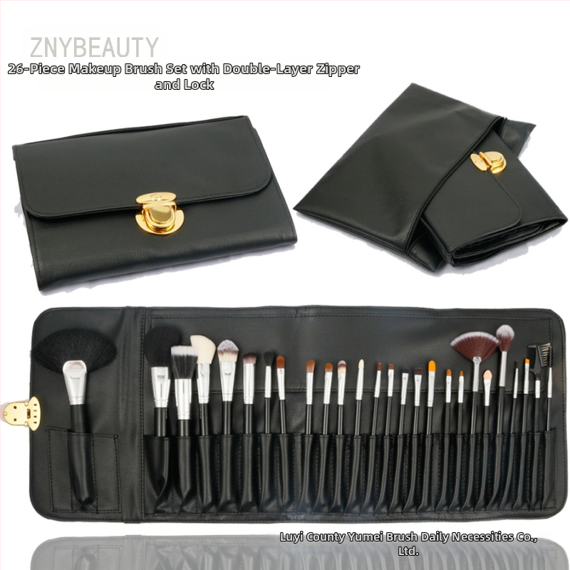 Σετ 26 πινέλων μακιγιάζ από τρίχες ζώων με ξύλινα χερούλια, μακριές λαβές, περιλαμβάνονται πινέλα σκιάς ματιών