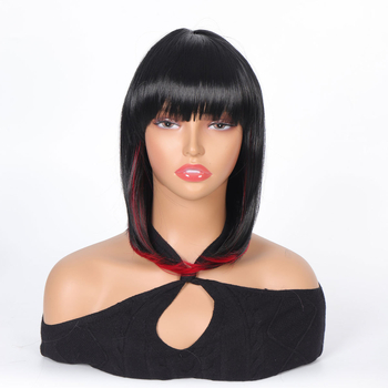 Перука за жени, боб с чело, къса права коса, боБо кичури, модел DM84, термоустойчиви нишки, може да се боядисва