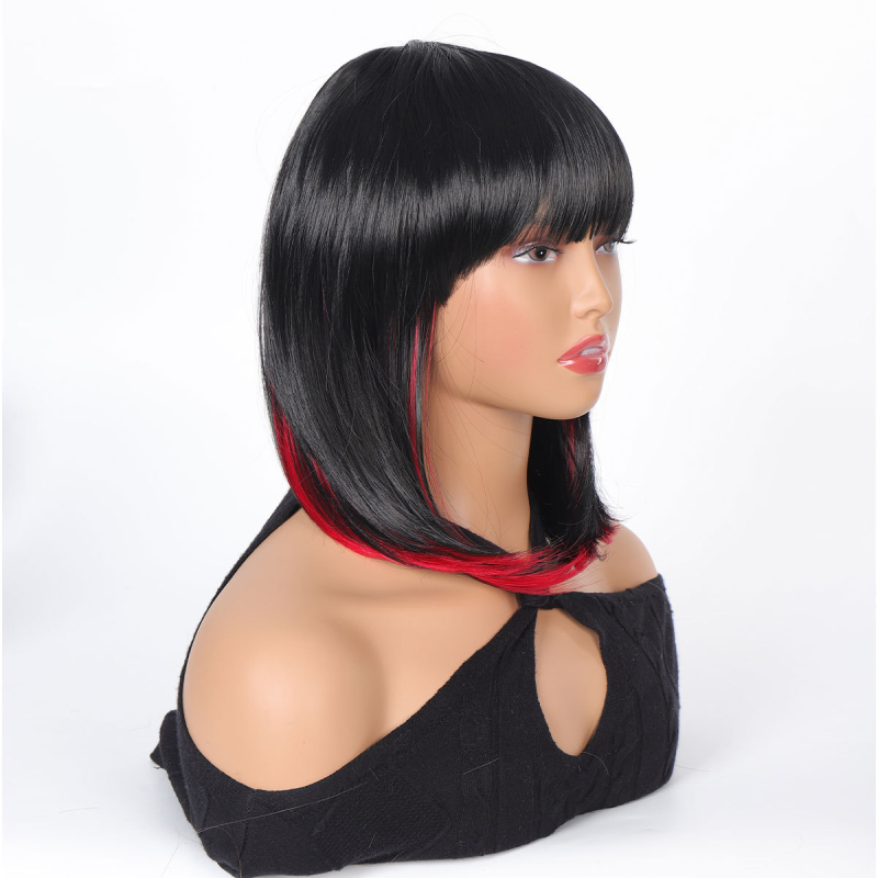 Перука за жени, боб с чело, къса права коса, боБо кичури, модел DM84, термоустойчиви нишки, може да се боядисва