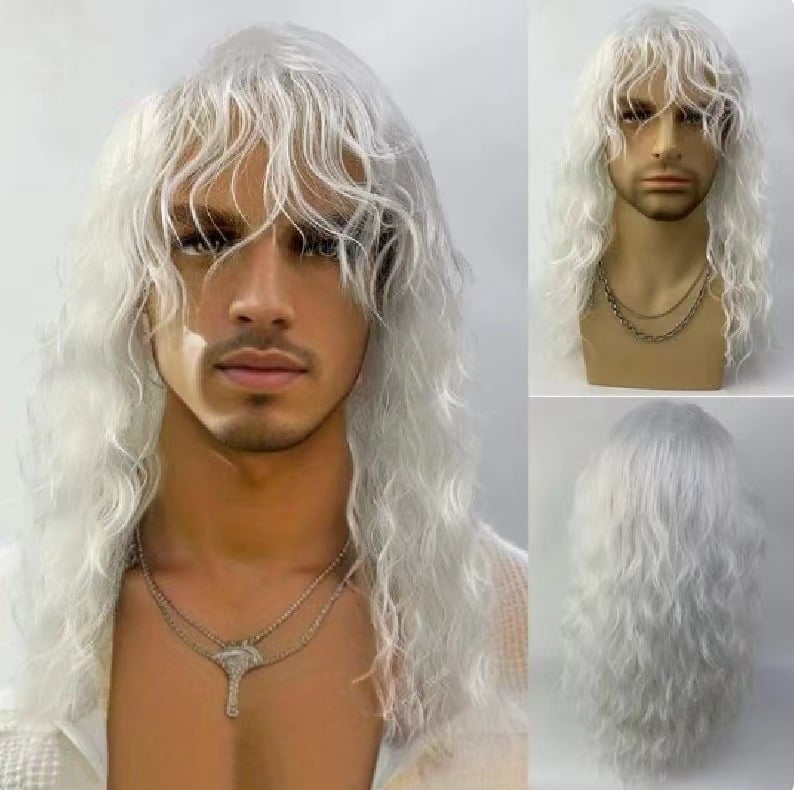 Мъжка перука със въздушни челки, средно дълги къдрици — не е внос, домашна марка, Марка: Other