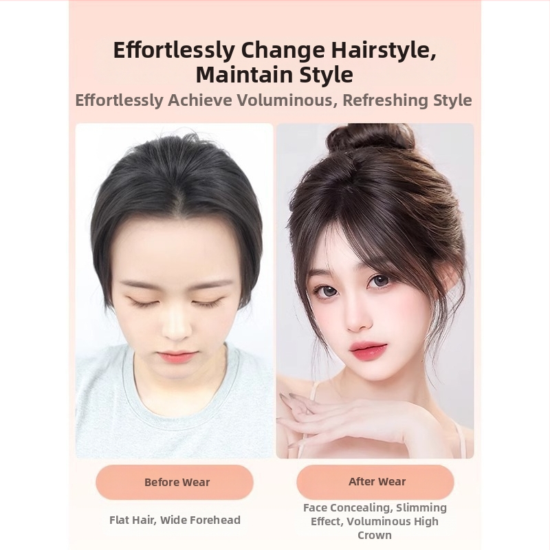 Перука с бретон за жени, ръчно плетена, термоустойчиво влакно, средно разделен бретон, гъвкава и реалистично изглеждаща коса