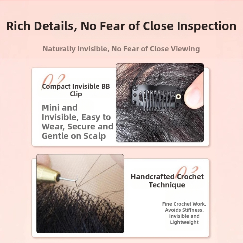 Перука с бретон за жени, ръчно плетена, термоустойчиво влакно, средно разделен бретон, гъвкава и реалистично изглеждаща коса