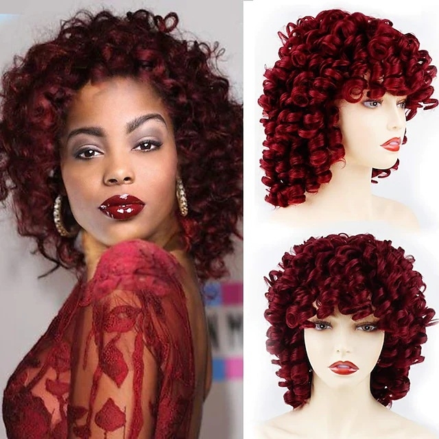 Перука с къса къдрава коса • африкански малки къдрици • модел 0014 • Exotic стил • високотемпературни нишки • може да се боядисва • дълги бретончета