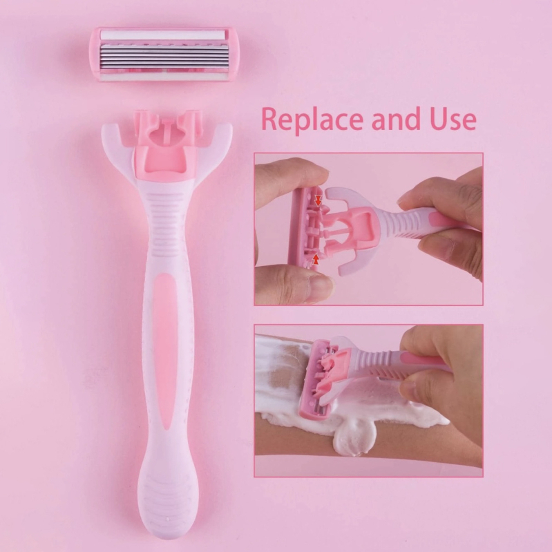 Γυναικεία χειροκίνητη ξυριστική μηχανή με αντιολισθητική λαβή και έξι στρώσεις λεπίδων από ανοξείδωτο ατσάλι