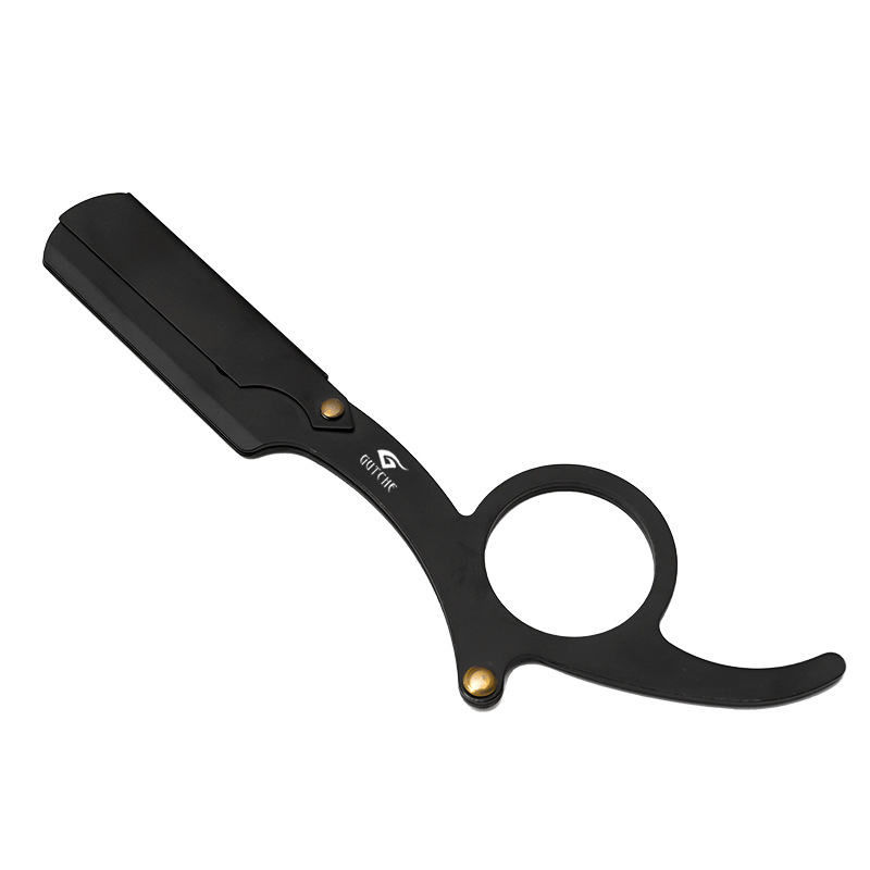 Fanru χειροκίνητο ξυριστικό από ανοξείδωτο ατσάλι, vintage στιλ κουρείου, διπλής όψεως λεπίδα με θήκη λεπίδων