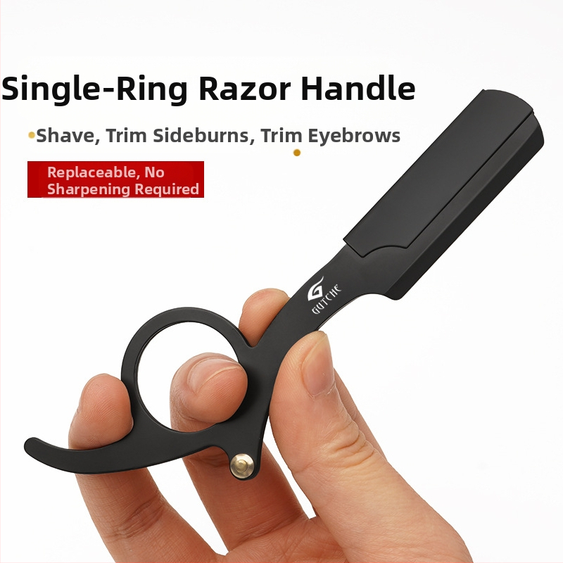 Fanru χειροκίνητο ξυριστικό από ανοξείδωτο ατσάλι, vintage στιλ κουρείου, διπλής όψεως λεπίδα με θήκη λεπίδων