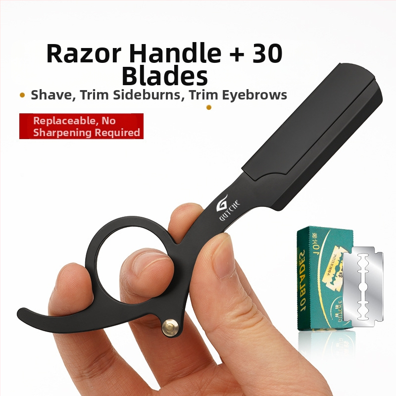 Fanru χειροκίνητο ξυριστικό από ανοξείδωτο ατσάλι, vintage στιλ κουρείου, διπλής όψεως λεπίδα με θήκη λεπίδων