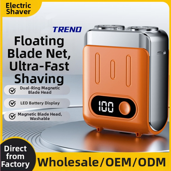 Ηλεκτρική ξυριστική μηχανή με LED οθόνη, πλωτή κεφαλή, περιστρεφόμενη κεφαλή δύο λεπίδων, ενσωματωμένη επαναφορτιζόμενη μπαταρία 300–500 mAh, έως 60 λεπτά λειτουργίας, λεπίδες που αφαιρούνται και πλένονται