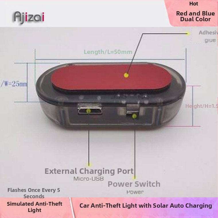 Ajizi автомобилна LED безжична предупредителна светлина, ABS корпус, модел 172, универсална съвместимост