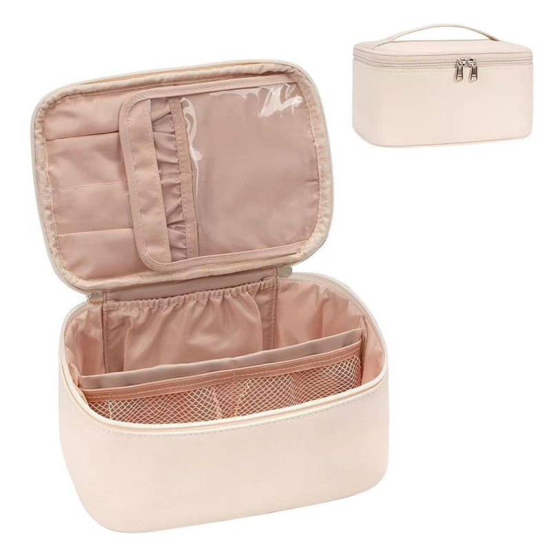 PU kozmetikai táska, nagy kapacitású, hordozható kozmetikai táska, nylon bélés, bővíthető