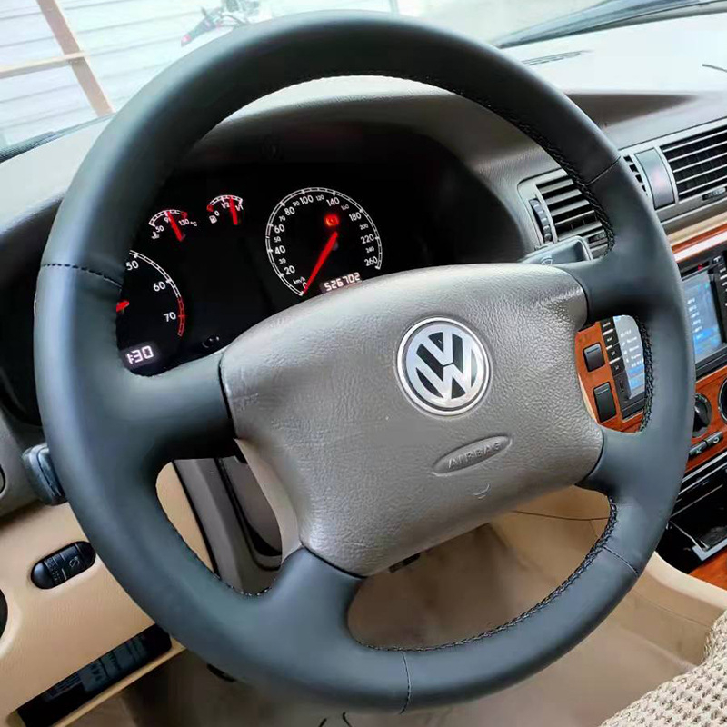 Δερμάτινο κάλυμμα τιμονιού για Volkswagen Passat B5 (02-03-05) και Bora, χειροποίητα ραμμένο, πλήρες κάλυμμα