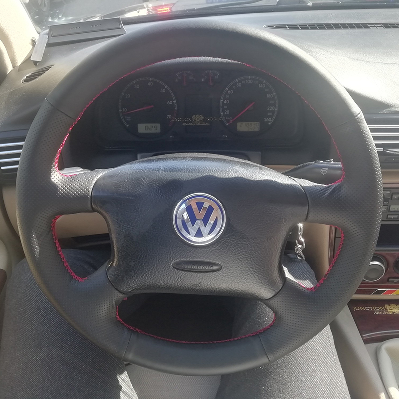 Δερμάτινο κάλυμμα τιμονιού για Volkswagen Passat B5 (02-03-05) και Bora, χειροποίητα ραμμένο, πλήρες κάλυμμα