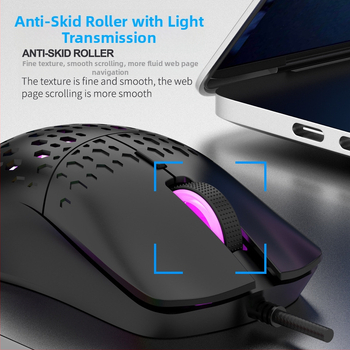 RAIKU G701 жична USB гейминг мишка, 6 бутона, плетен кабел 1,5 м