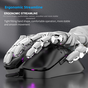 RAIKU G701 жична USB гейминг мишка, 6 бутона, плетен кабел 1,5 м