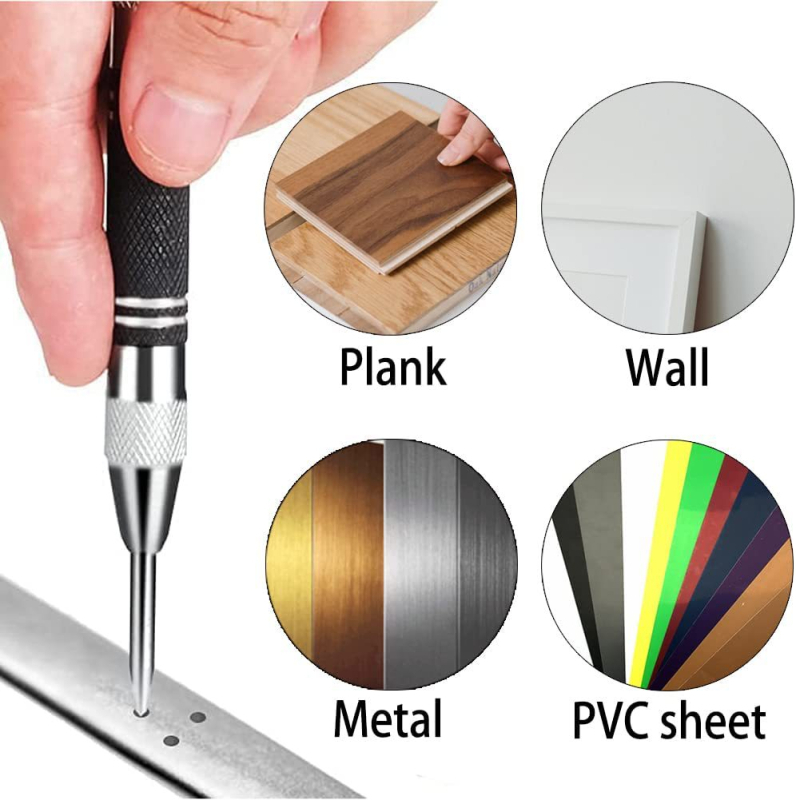 Автоматичен центриращ пробойник-локатор, връх: остър, корпус: инструментална стомана, ръкохватка: метална, серия: позиционен центров пробойник, за дърво