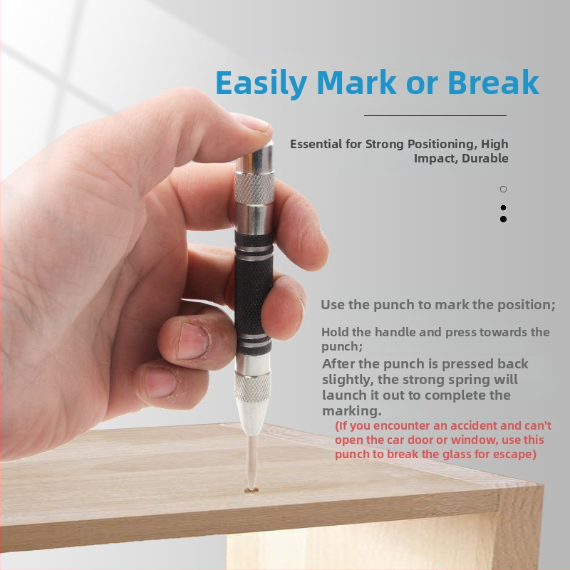 Автоматичен центриращ пробойник-локатор, връх: остър, корпус: инструментална стомана, ръкохватка: метална, серия: позиционен центров пробойник, за дърво