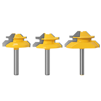 Σετ φρεζών για ξύλο Mortise and Tenon, 45°, τρία τεμάχια, με 1/4 in, 8 mm και 1/2 in άξονες