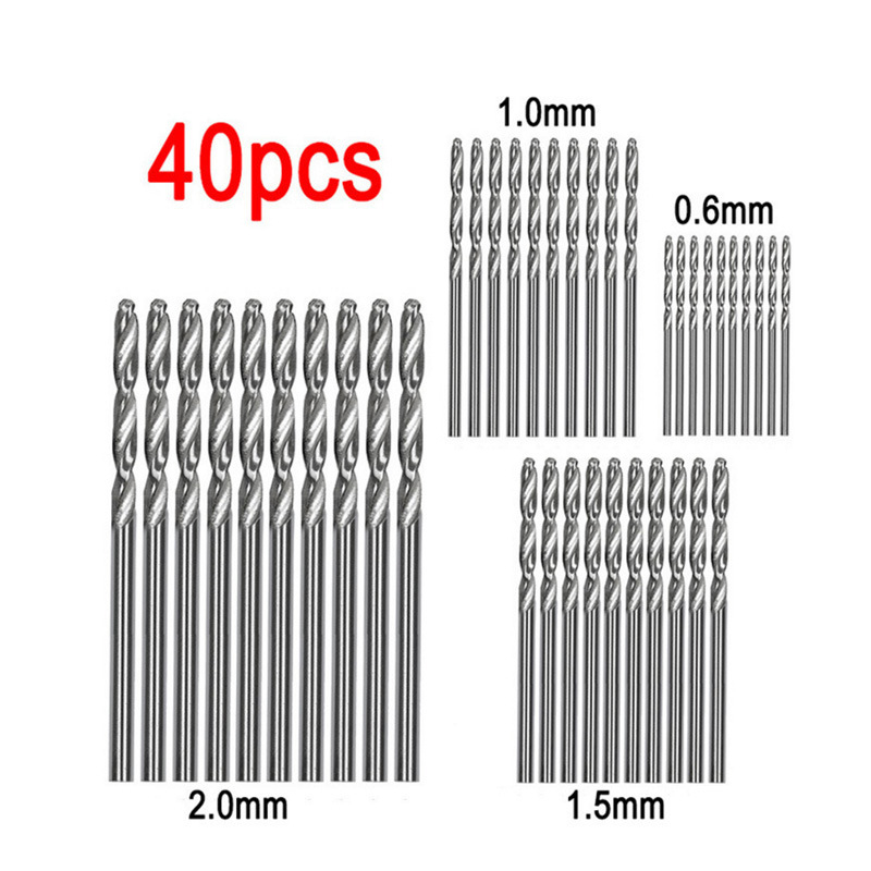 Комплект винтови свредла за пробиване, с прав държач, от високоскоростна стомана, миниатюрни, 40 броя